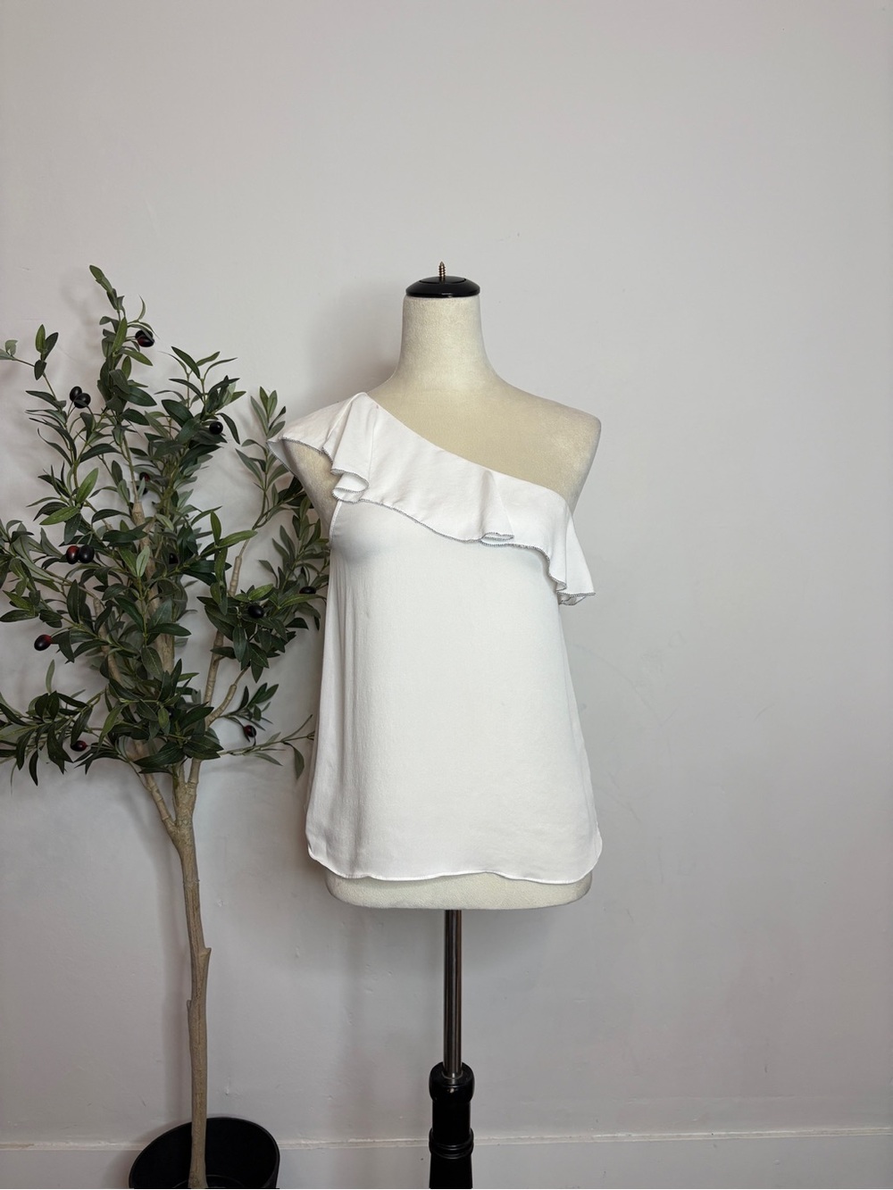 Joie White One-Shoulder Ruffle Camisole
